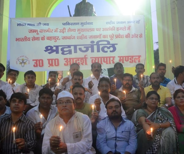 People protest against pakistan in Uttar Pradesh.