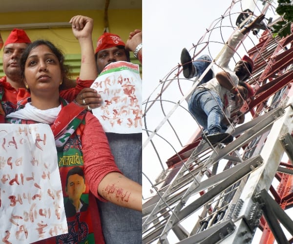 akhilesh supporters protest against mulayam desision