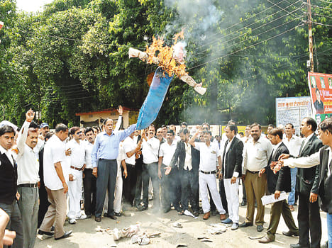 Lawyers burned an effigy of terrorism
