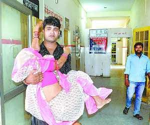 Health workers on strike, patient with a groan of pain