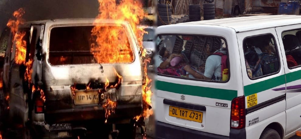 school van catches fire in ghaziabad while children were travelling to school
