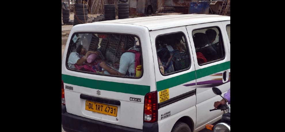 school van catches fire in ghaziabad while children were travelling to school
