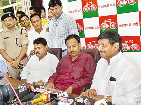 Shivpal smile and show a sense of satisfaction