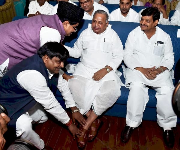 gayatri prasad prajapati takes oath as cabinet minister.