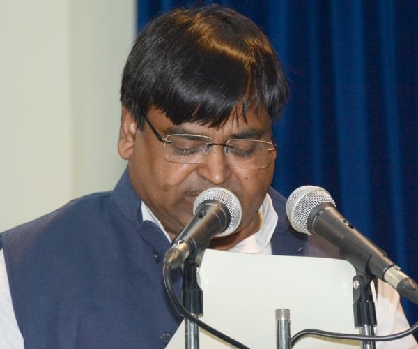 gayatri prasad prajapati takes oath as cabinet minister.