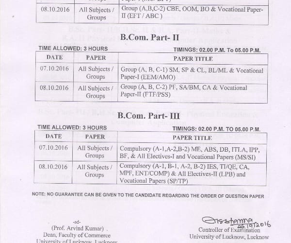 Back paper exam schedule of lucknow university.