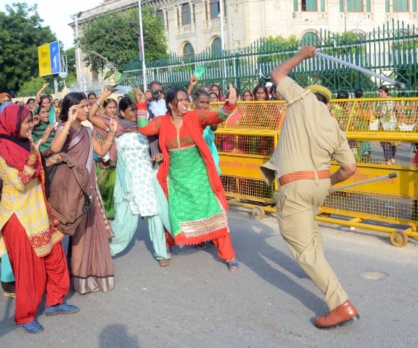  Protest of anganwadi protest in Lucknow.