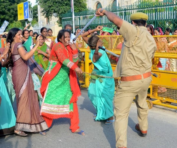  Protest of anganwadi protest in Lucknow.