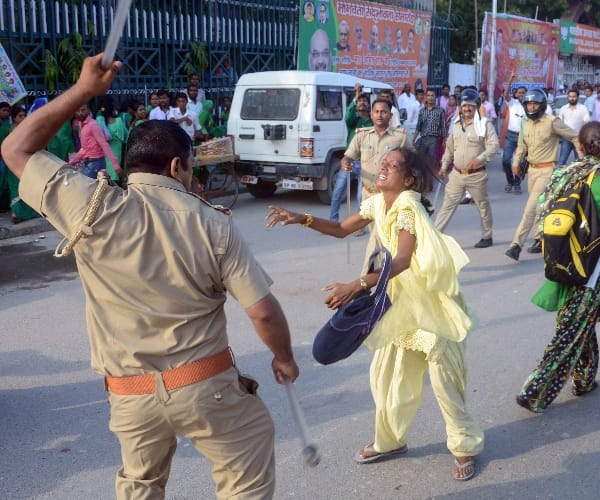  Protest of anganwadi protest in Lucknow.