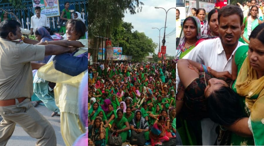 anganwadi workers protest in lucknow