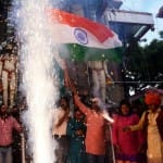  People celebrate the bravery of Indian army in Lucknow.