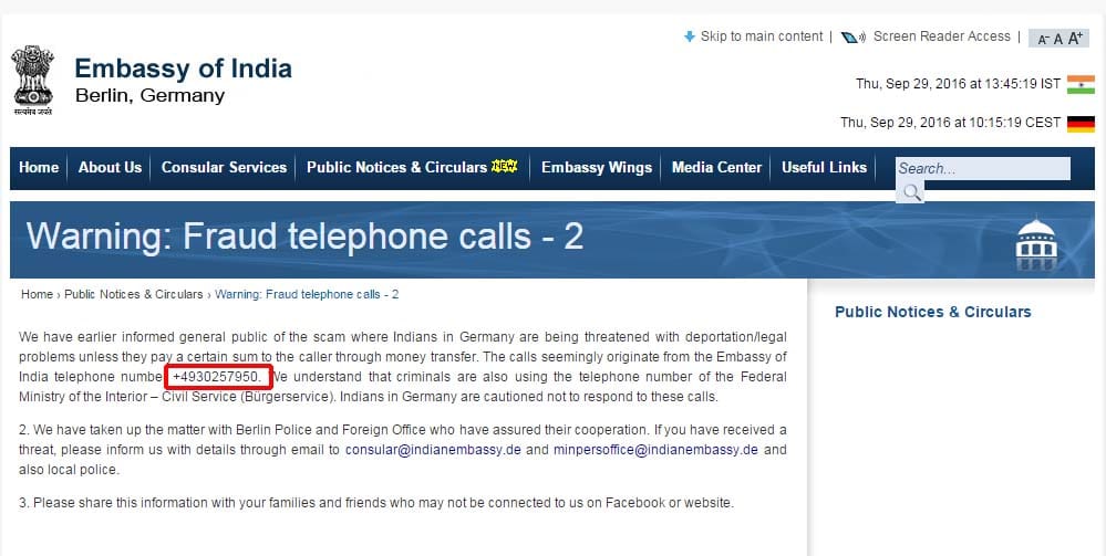 indian citizens targeted through fraudulent phone calls in germany