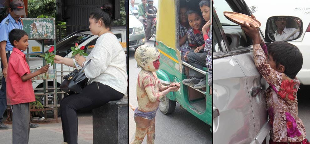 street beggar kids, begging or selling for their livelihoods