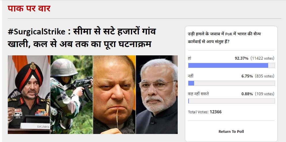 amar ujala poll: India's military action in response to the attack in PoK Uri satisfied countryman