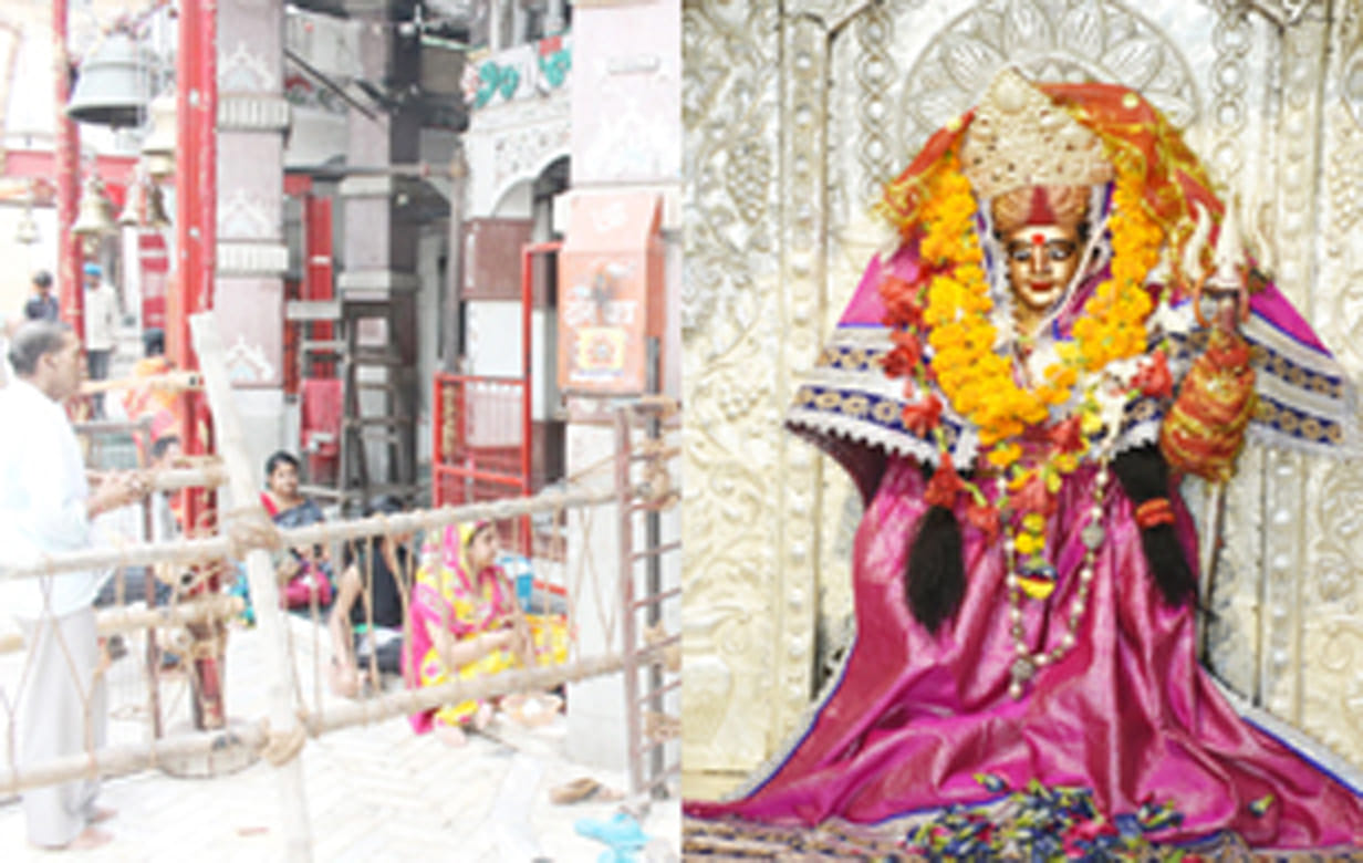 engaged in line of devotees on navratri devi temple