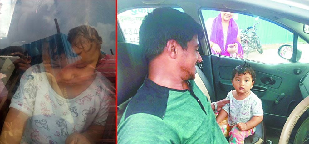 Innocent leave milk in the car was the father, the child inside the lock gate