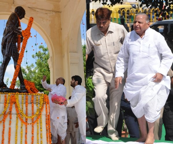 Mulayam singh yadav pays tribute to gandhi ji.