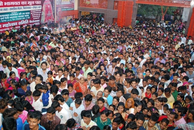 People having Faith and devotion gathered in the temples of the goddess Durga
