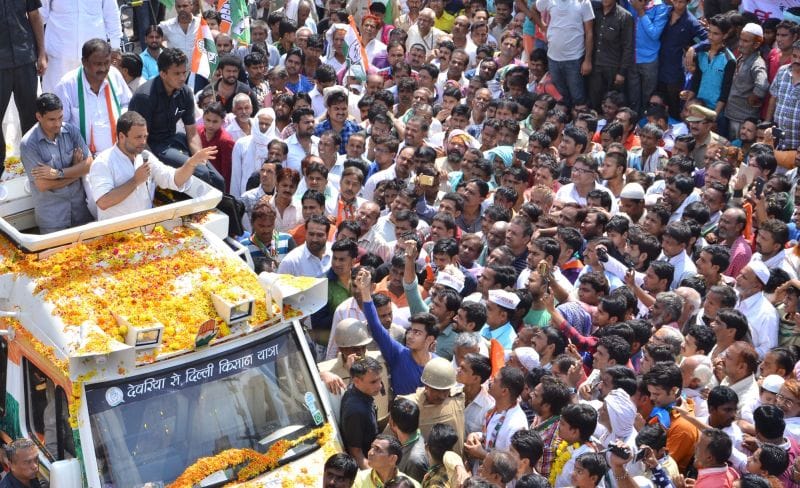 rahul target pm modi during road show in mathura