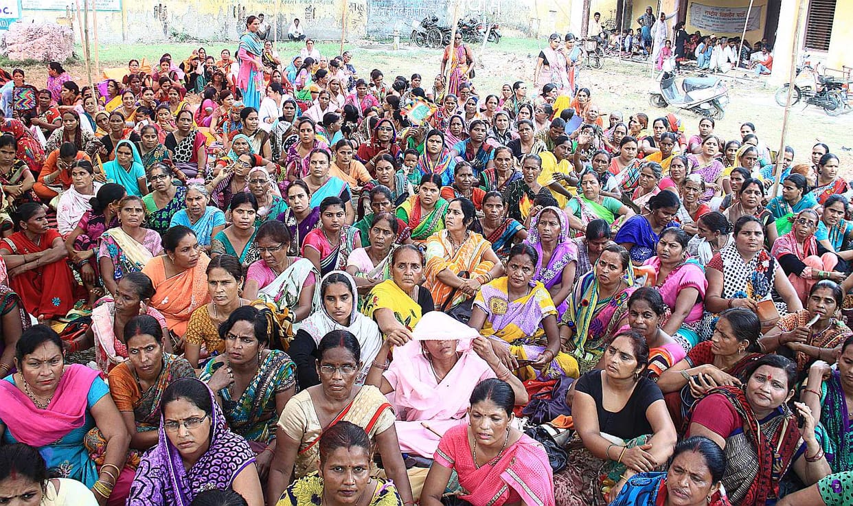 Anganwadi workers of Protest over the 32nd day