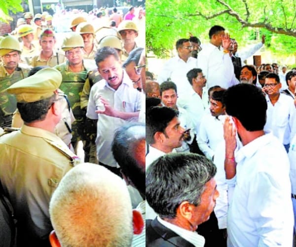 lawyers beat SI and policemen in raebareli.