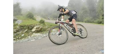 Andy on the first position in himalaya cycle race on 7th day