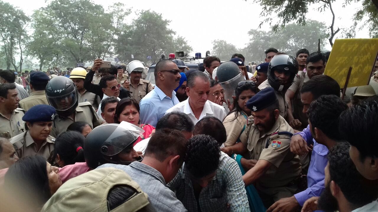 public protest against shishambara trouncing ground  