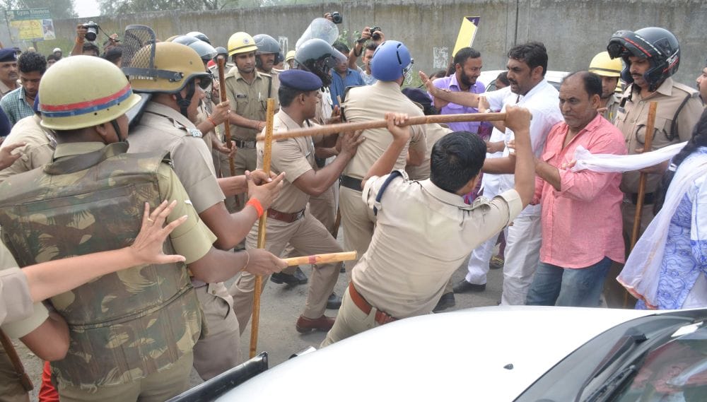 police lathicharge on shishambara plant foundation ceremony