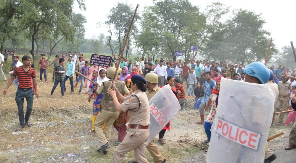 police lathicharge on shishambara plant foundation ceremony