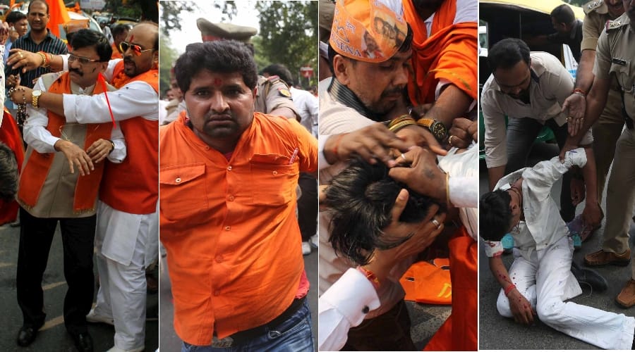 party workers brutally beaten after throwing in on sanjay raut