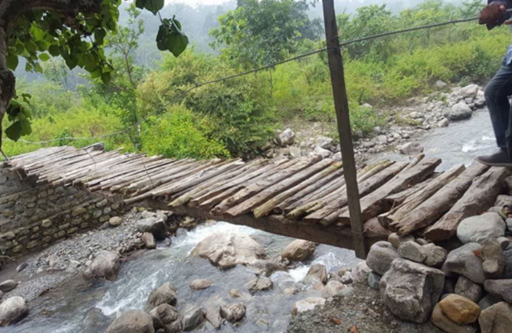 teacher make bridge on river for students