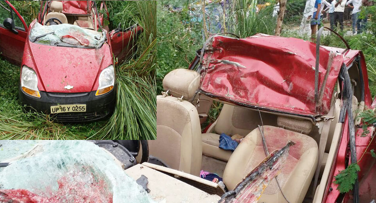 yamraj came as container uncle nephew killed, three injured in car accident