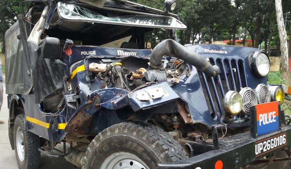 ractor trolley collided with a police jeep, driver killed 