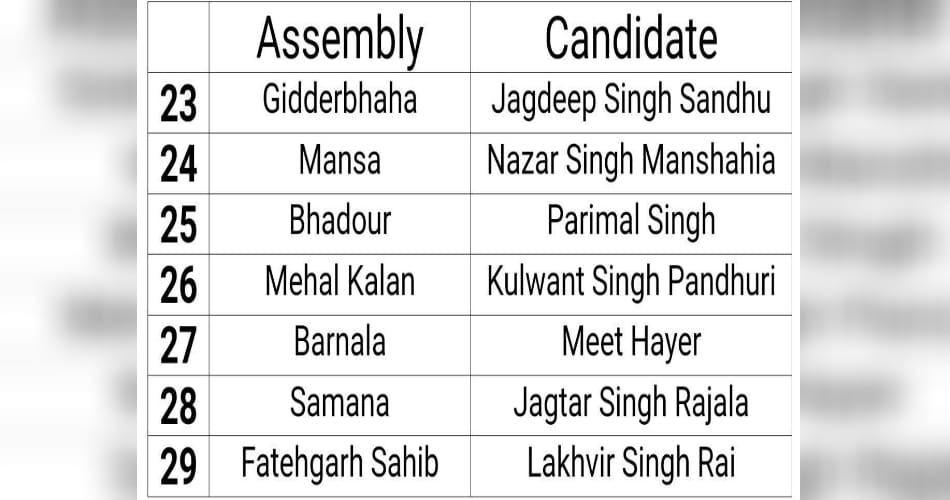 aam admi party announced third list of 29 candidates for punjab assembly election