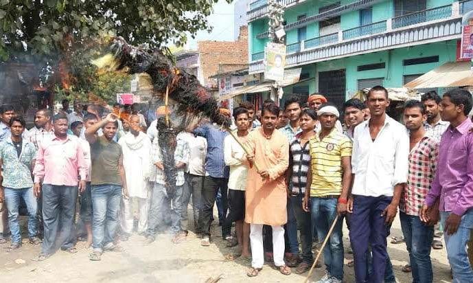  Burnt effigies of Gandhi