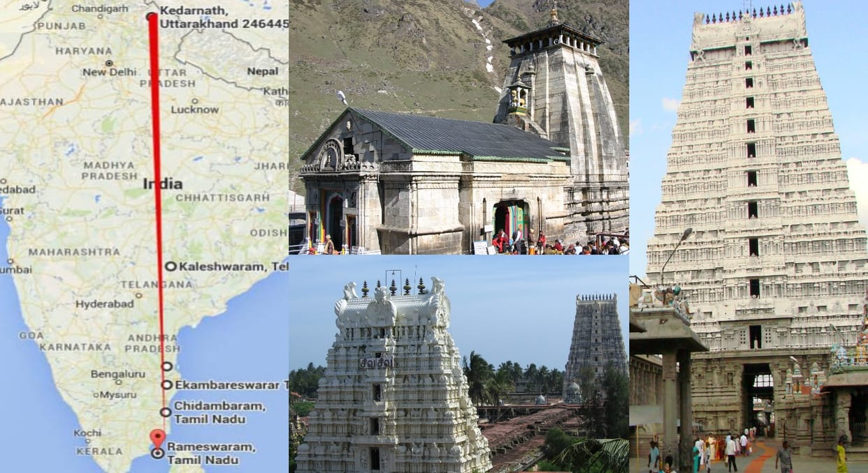 kedarnath to rameshwaram, seven shiva temple on one longitude.