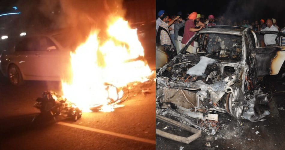 BMW and Activa caught fire after the collision, one death