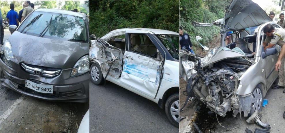  Haryana Roadways Bus Crush three Cars at Nahan, one Died, live photos
