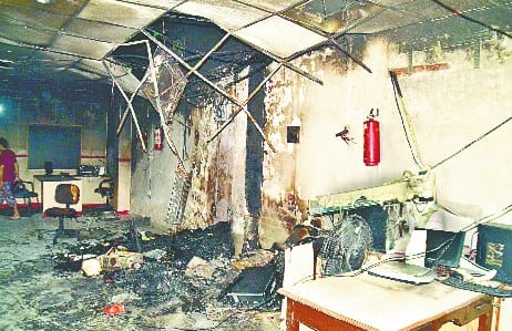 Fire from a short circuit in the bank