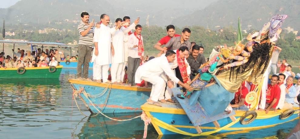 maa durga idol immersed in river peacefully