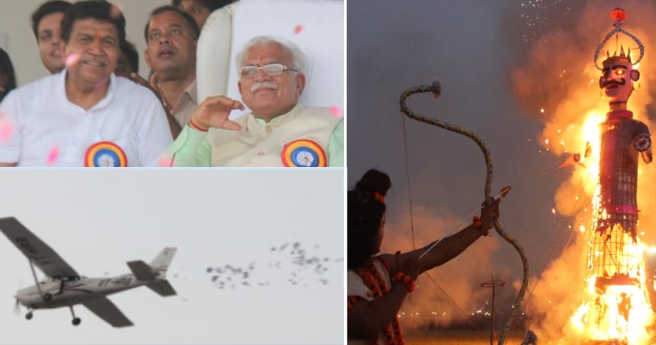 ravan dahan on dussehra in panchkula sector 5 ground, cm manohar lal khattar joined programme
