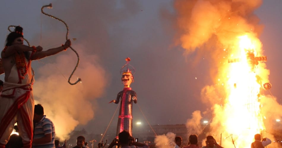 ravan dahan on dussehra in panchkula sector 5 ground, cm manohar lal khattar joined programme