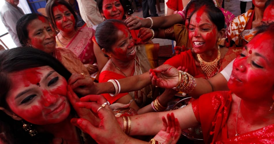 sindoor khela utsav during durga puja in bang bhawan chandigarh
