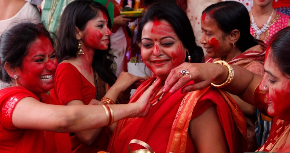 sindoor khela utsav during durga puja in bang bhawan chandigarh
