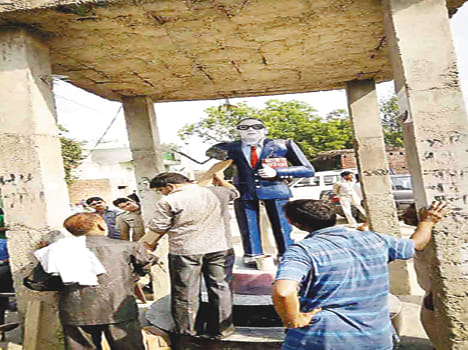 Ambedkar statue broken hand