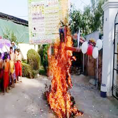burning effigy of ravana outside karbala stress force
