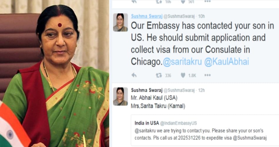 sushma swaraj tweet on visa to boy for mother funeral, indian embassy opened on holiday