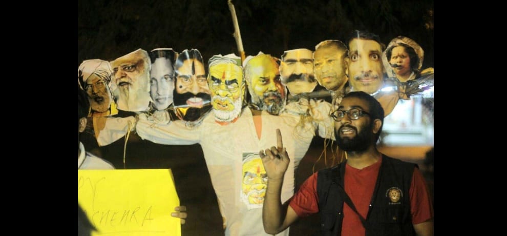 on dussehra eve jnu burns effigy of modi and ramdev instead of ravana