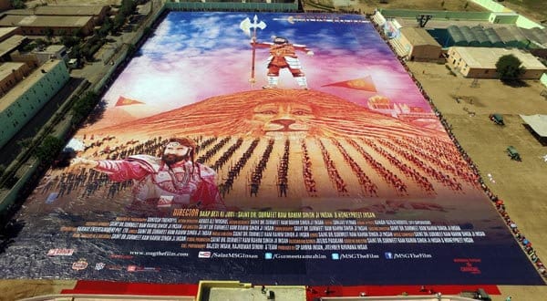 dera sacha sauda followers made world's biggest poster of ram rahim movie msg the warrior lion heart