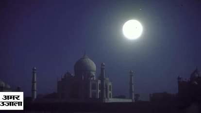 taj mahal view at full moon night